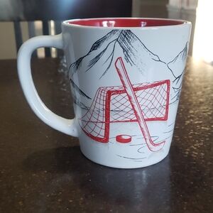 Tim Hortons 2018 Red Hockey Net & Stick Mountains White & Red Coffee Mug